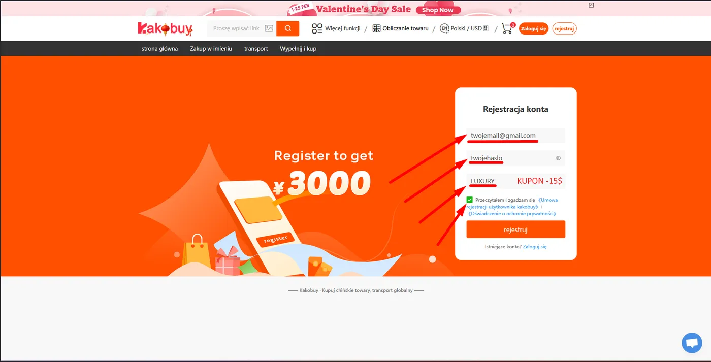 Formularz rejestracji Kakobuy